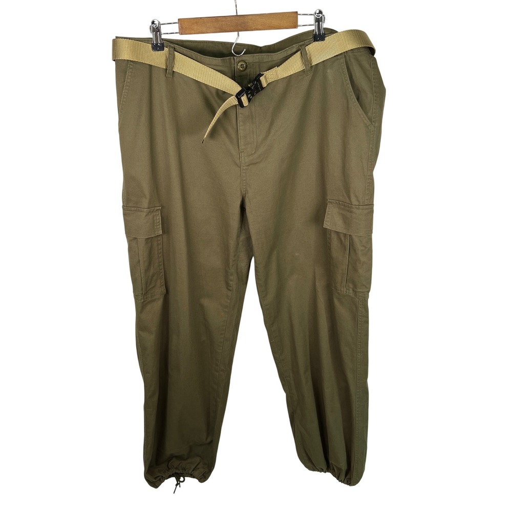 Soulsfeng New York Olive Green Cargo Pants Web Belt‎ Drawstring Cuffs Size 35